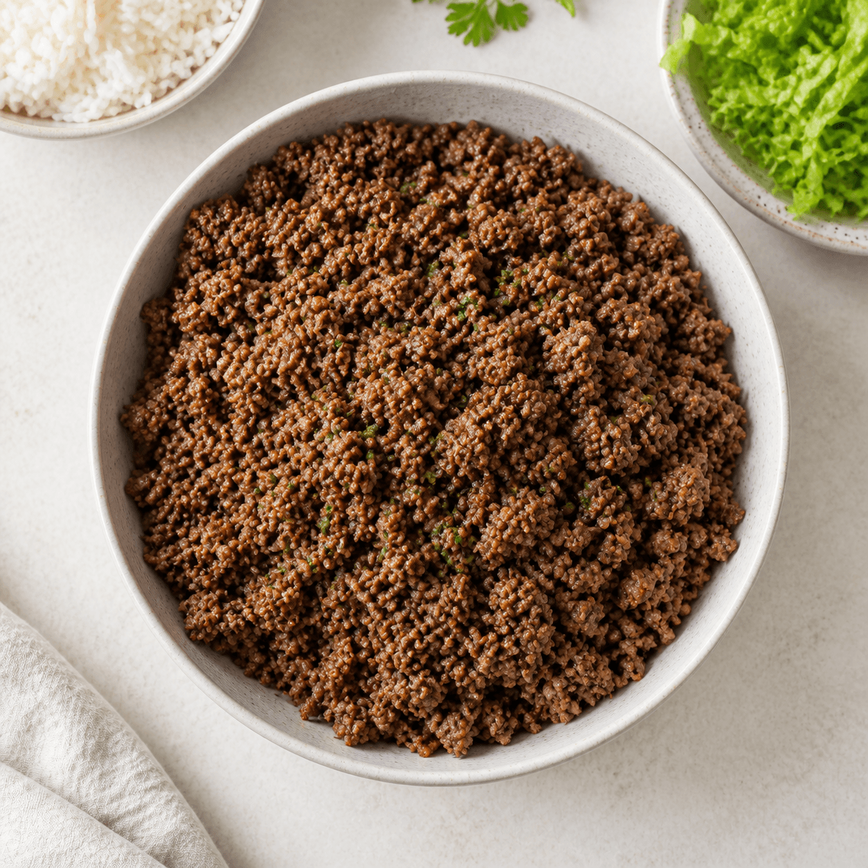 Seasoned lean ground beef in a meal-prep bowl