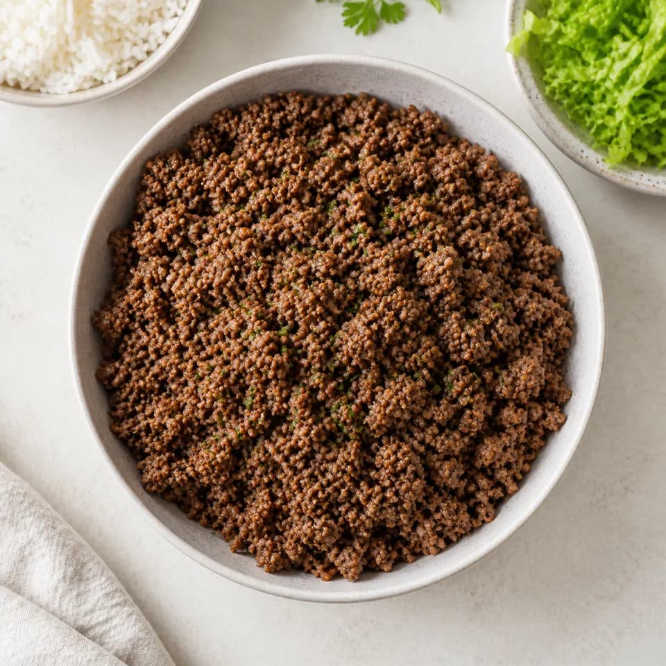 Seasoned lean ground beef in a meal-prep bowl