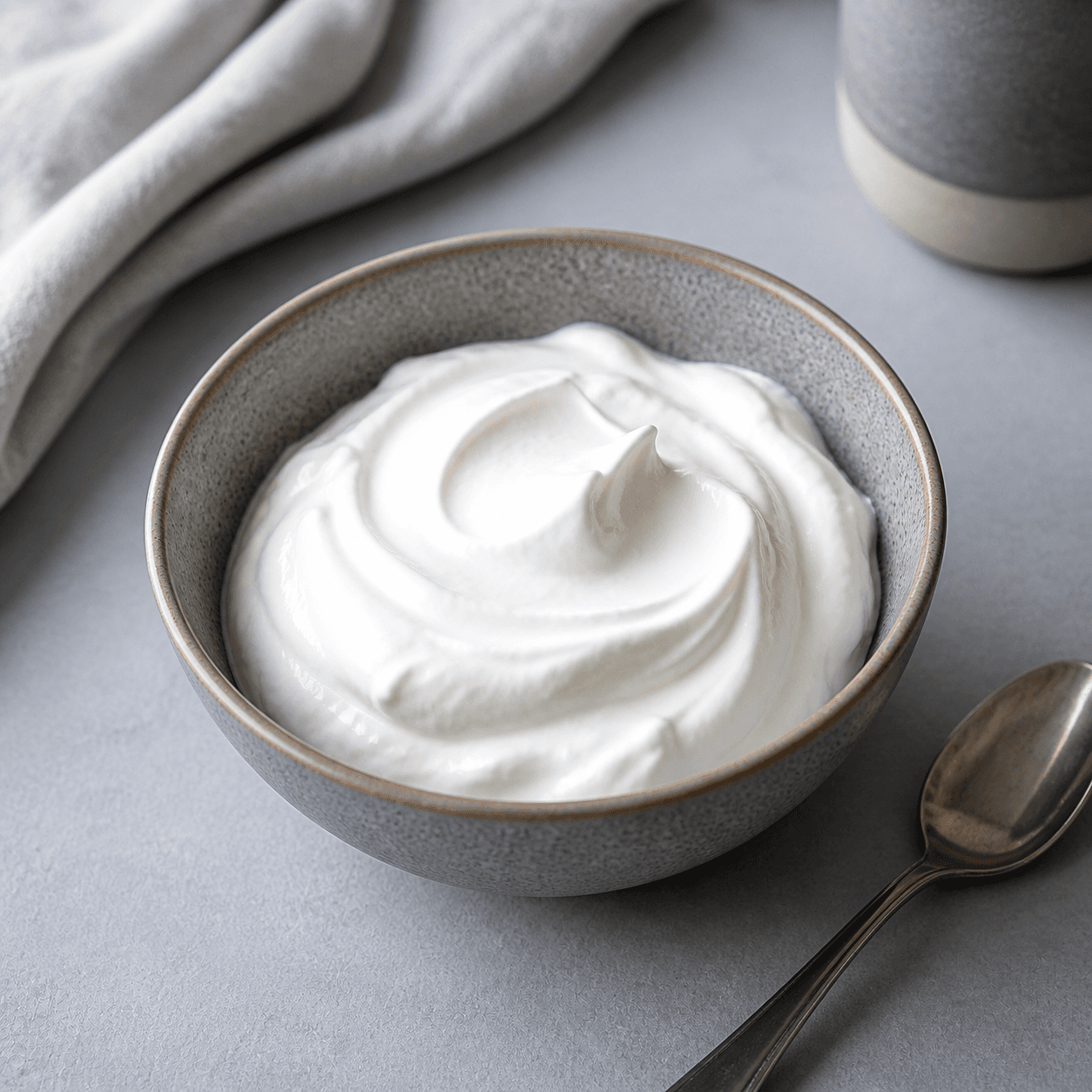 Thick plain skyr in a modern ceramic bowl