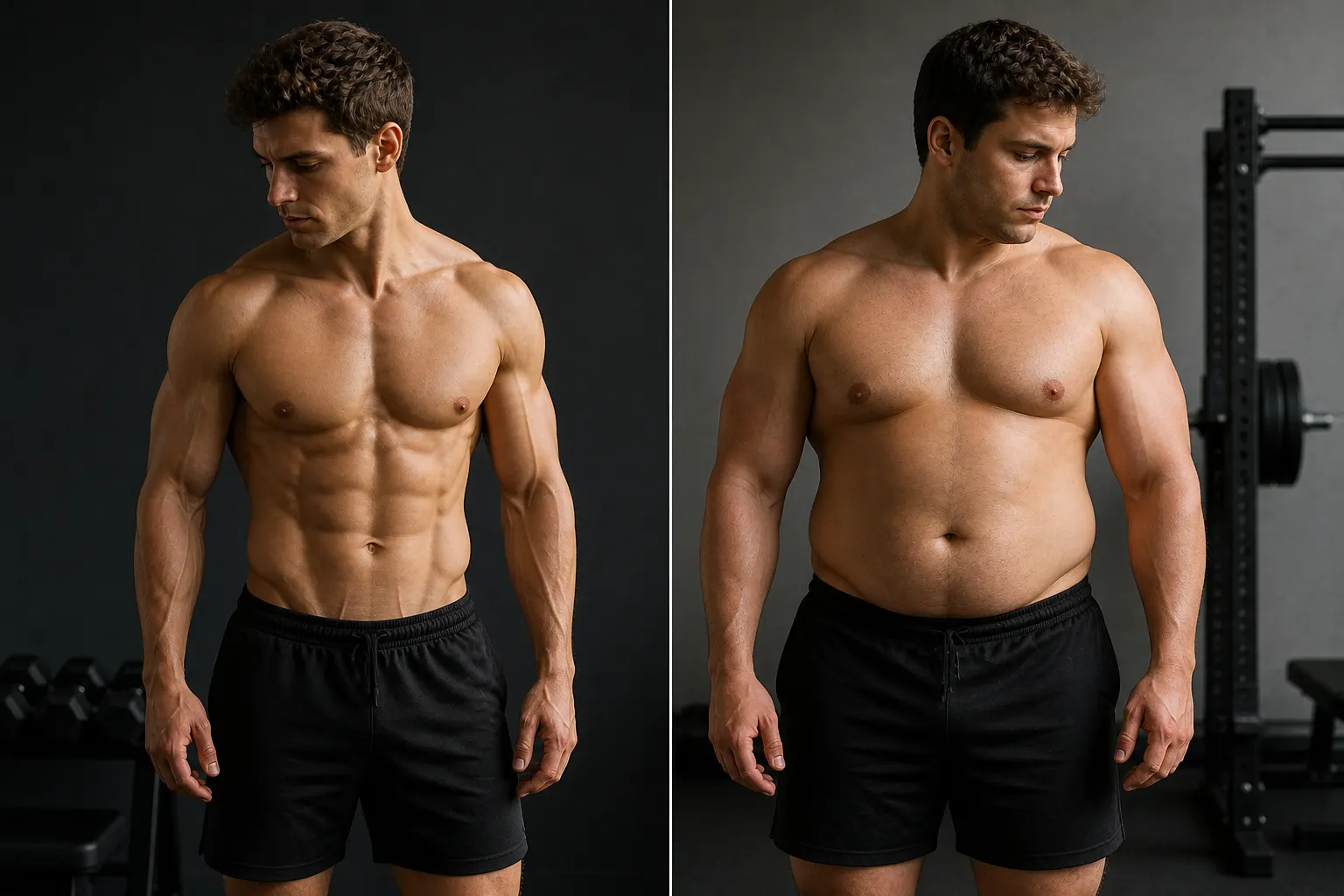 A calm strength and nutrition dashboard comparing cutting, bulking, and body recomposition phases