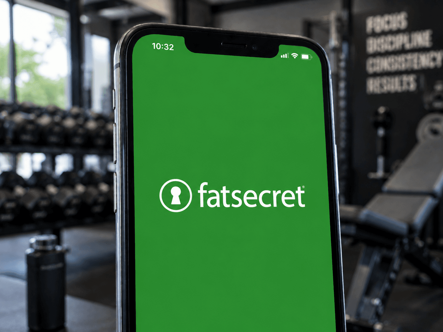 A close-up of an iPhone screen showing the FatSecret logo