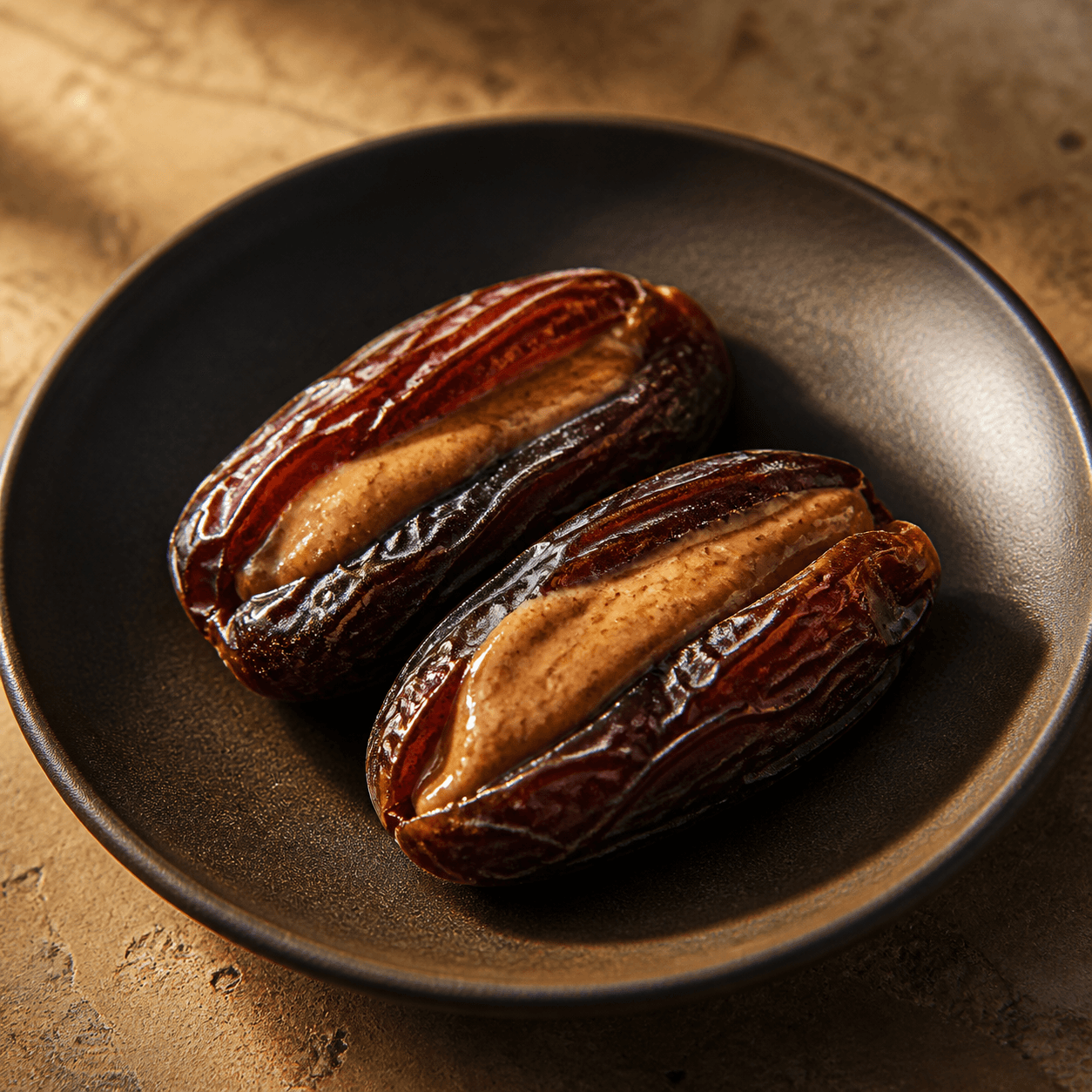 Medjool dates filled with a small smear of almond butter