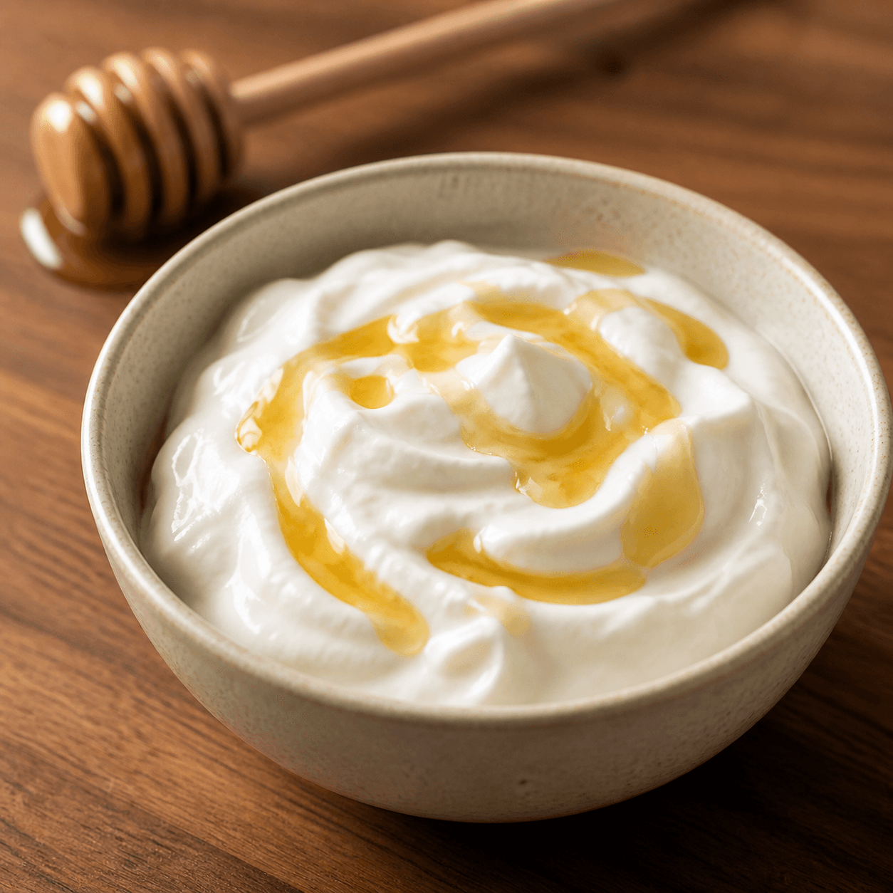 Plain Greek yogurt with a small honey drizzle