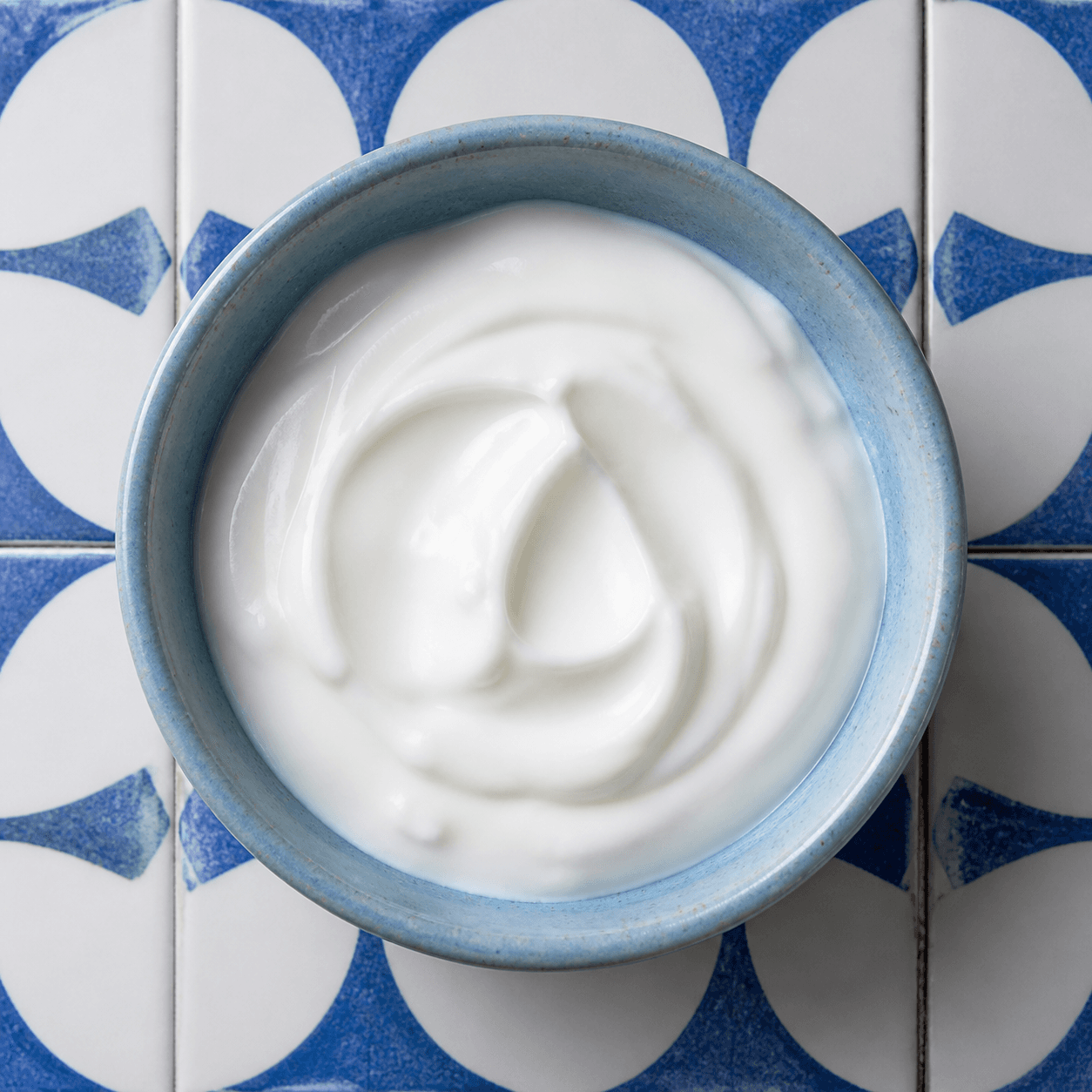 Plain nonfat Greek yogurt in a ceramic bowl