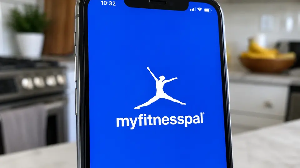 A close-up of an iPhone screen showing the MyFitnessPal logo